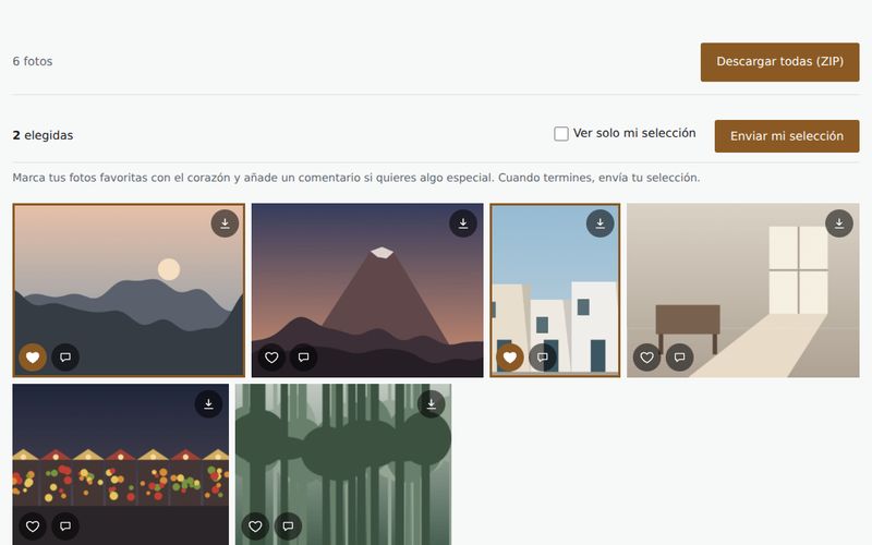 Galería privada con dos fotos elegidas por el cliente