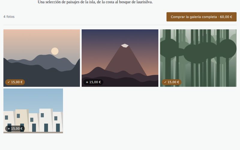 Galería pública con fotos a la venta a 15 euros