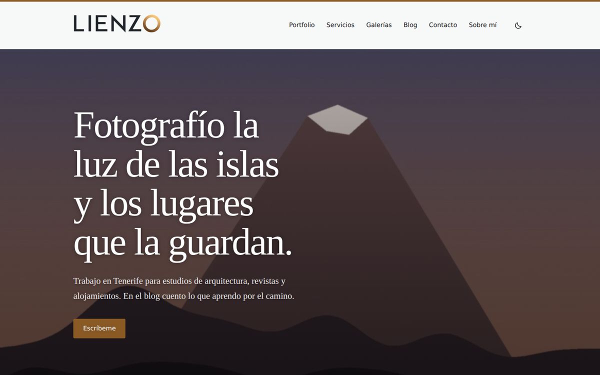 Portada de una web de fotografía hecha con el tema Lienzo